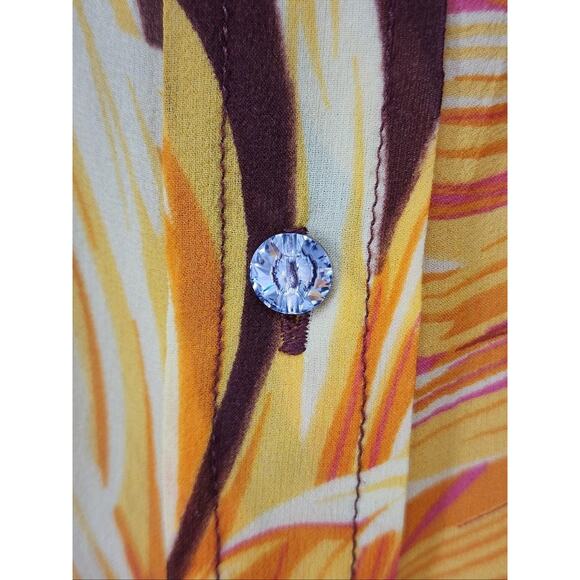 Body By Victoria Secrets Shirt Medium Brown Yellow Silk Floral Button Top Groovy - Picture 11 of 15